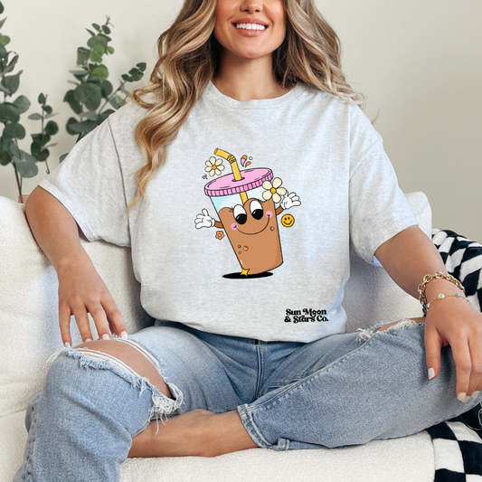 Retro Iced Coffe Cutie| Ash Gray Shirt