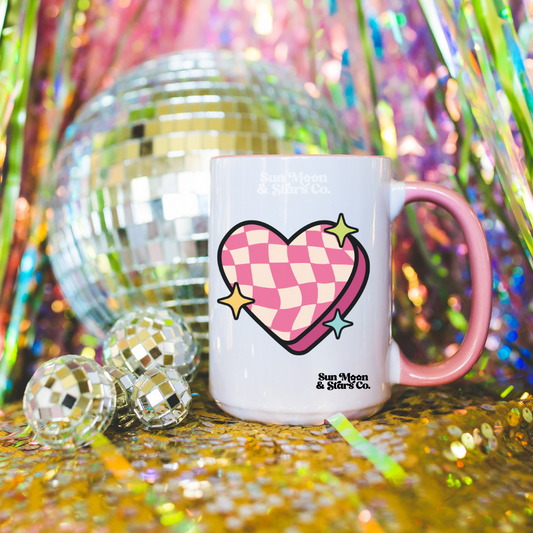 Pink Checkered Heart 11oz Mug