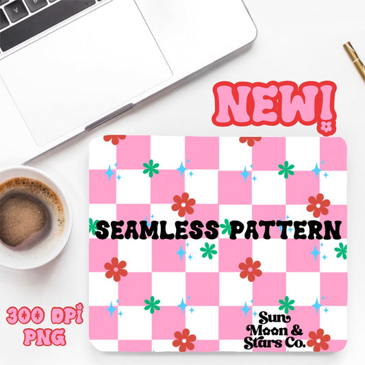 Pink Checkered Christmas Seamless Pattern