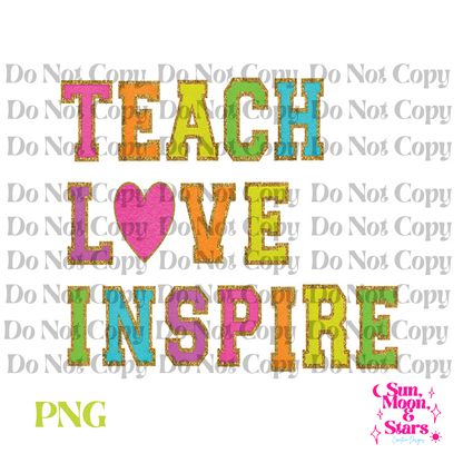 Teach Love Inspire CENTERED Rainbow Chenille PNG